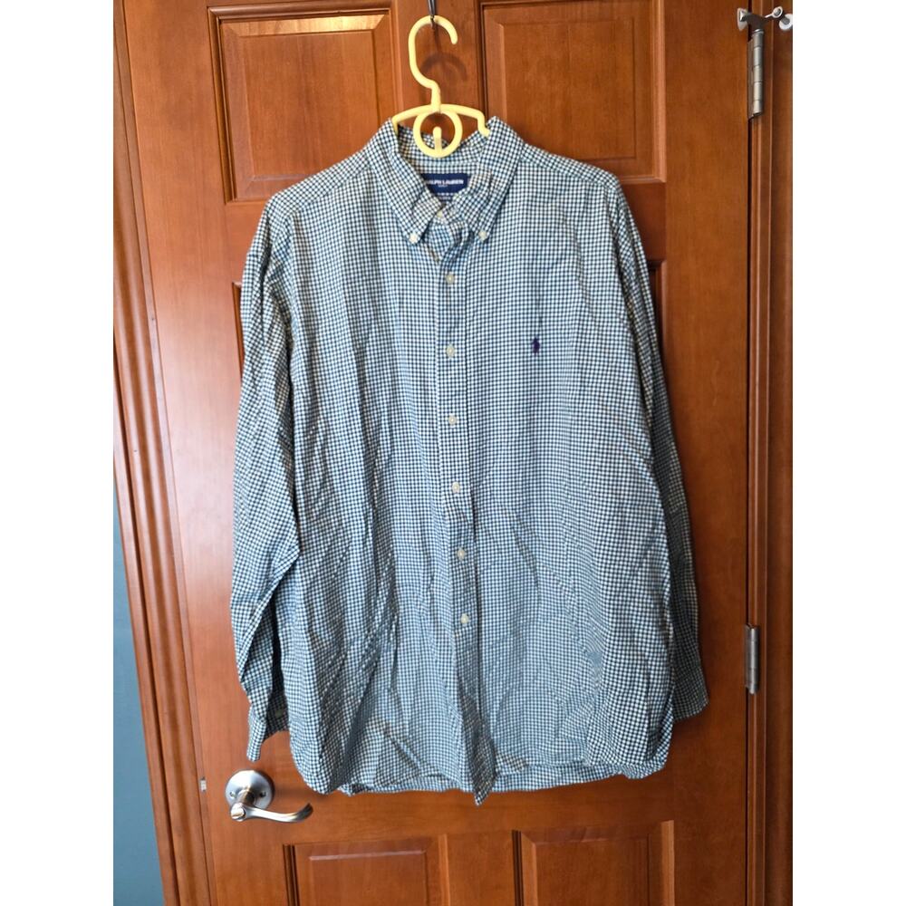 Ralph Lauren Golf Shirt Mens size XLarge Tilden Button Down Gingham Check Green